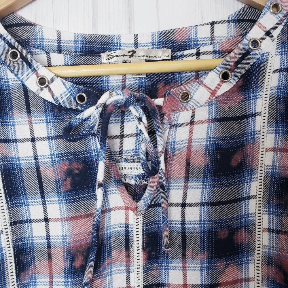 Seven7 Women's Large Plaid Tie-Dye Tie Front Pullover Top - Picture 3 of 15